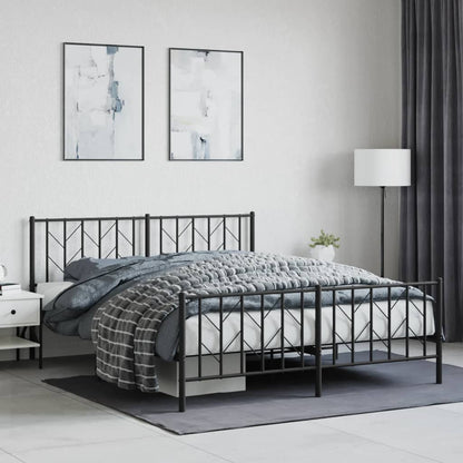 Metal Bed Frame without Mattress with Footboard Black 160x200cm