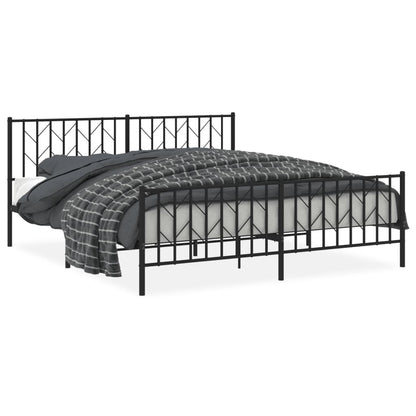Metal Bed Frame without Mattress with Footboard Black 180x200cm