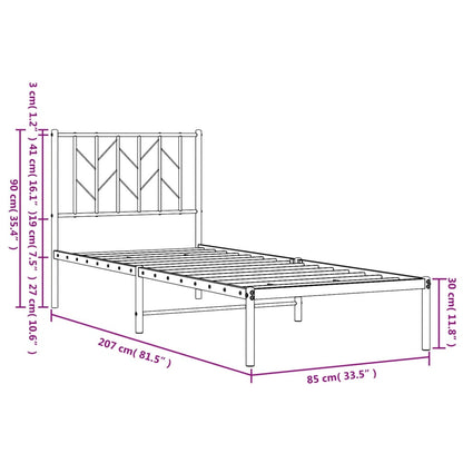 Metal Bed Frame without Mattress with Headboard White 80x200cm