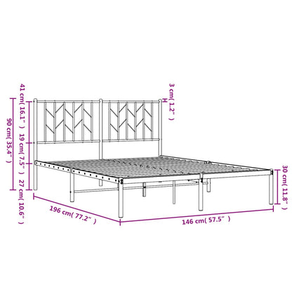 Metal Bed Frame without Mattress with Headboard White 140x190cm