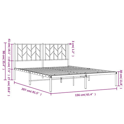Metal Bed Frame without Mattress with Headboard White 150x200cm