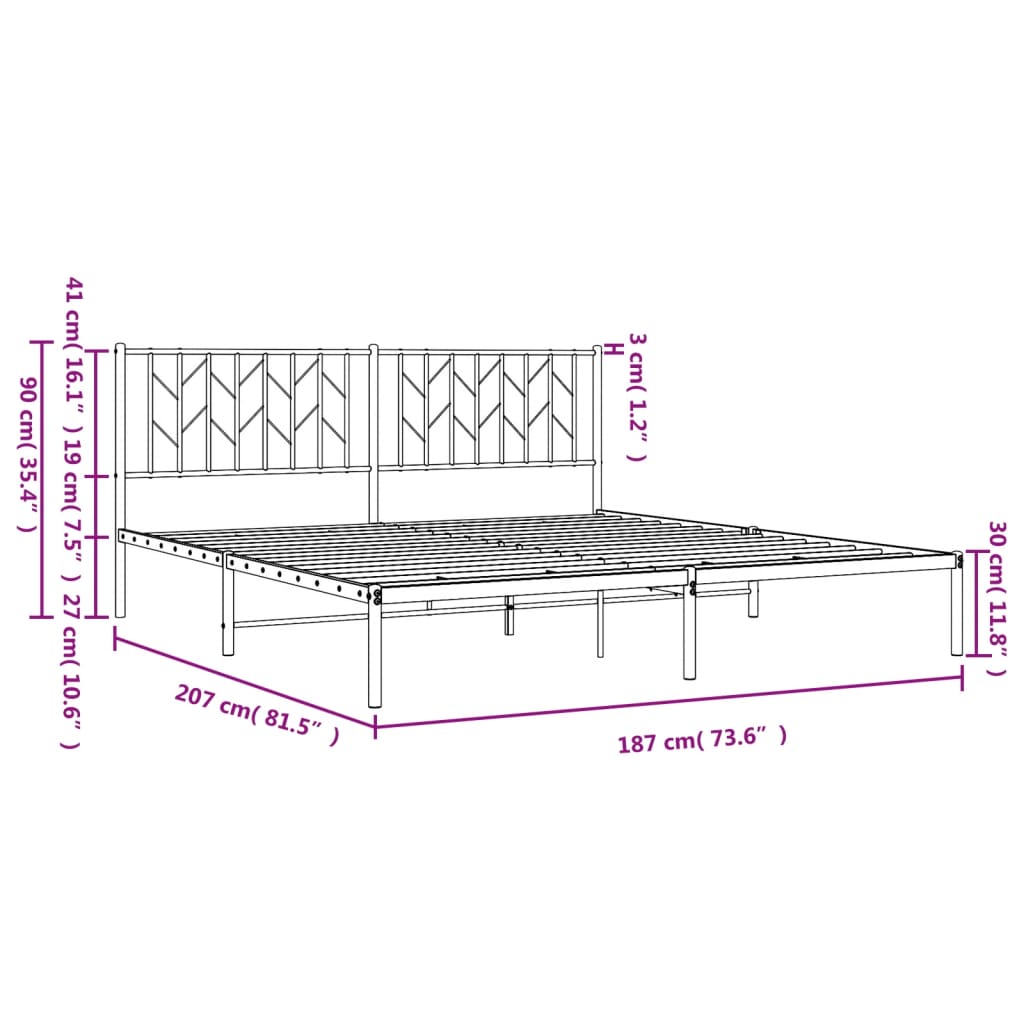 Metal Bed Frame without Mattress with Headboard White 180x200cm