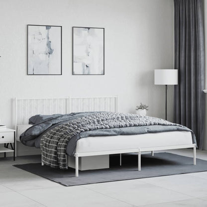 Metal Bed Frame without Mattress with Headboard White 183x213cm