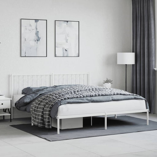 Metal Bed Frame without Mattress with Headboard White 183x213cm