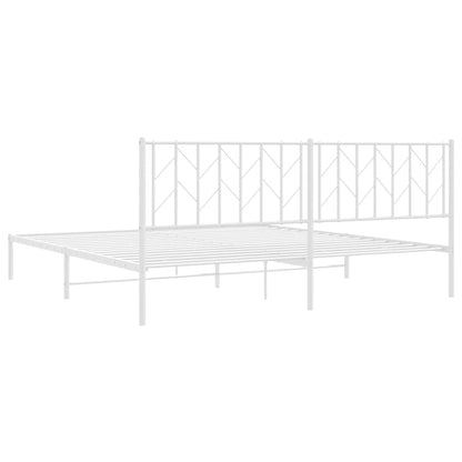 Metal Bed Frame without Mattress with Headboard White 193x203cm