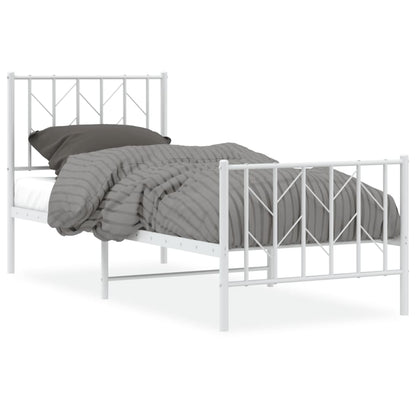 Metal Bed Frame without Mattress with Footboard White 75x190cm