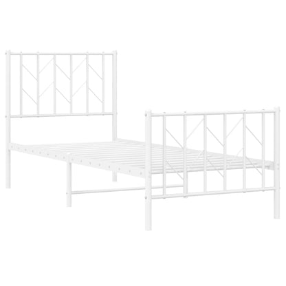 Metal Bed Frame without Mattress with Footboard White 75x190cm