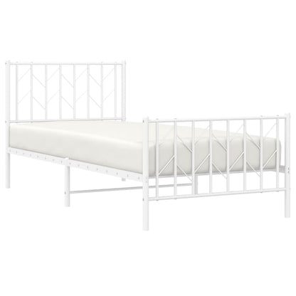 Metal Bed Frame without Mattress with Footboard White 90x200cm