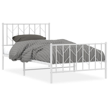 Metal Bed Frame without Mattress with Footboard White 100x190cm
