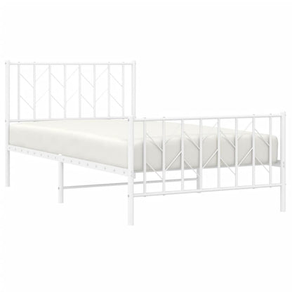 Metal Bed Frame without Mattress with Footboard White 100x190cm