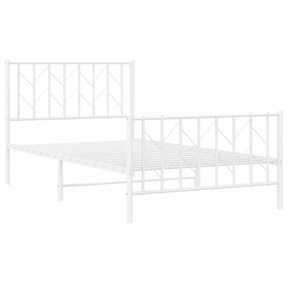 Metal Bed Frame without Mattress with Footboard White 100x190cm