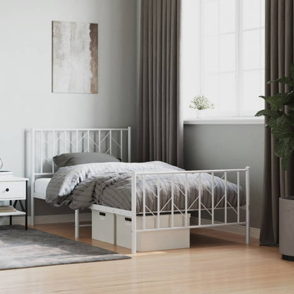 Metal Bed Frame without Mattress with Footboard White 100x190cm