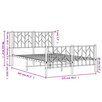 Metal Bed Frame without Mattress with Footboard White 120x200cm