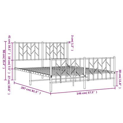Metal Bed Frame without Mattress with Footboard White 140x200cm