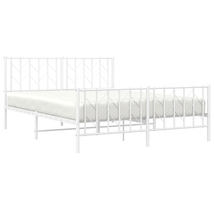 Metal Bed Frame without Mattress with Footboard White 150x200cm