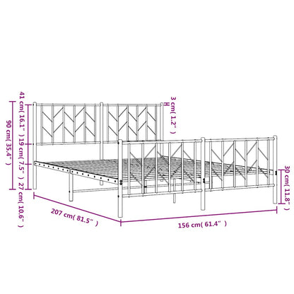 Metal Bed Frame without Mattress with Footboard White 150x200cm