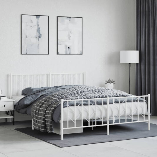 Metal Bed Frame without Mattress with Footboard White 160x200cm