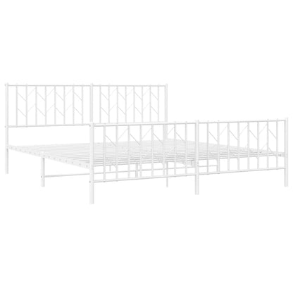 Metal Bed Frame without Mattress with Footboard White 183x213cm