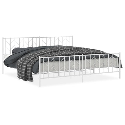 Metal Bed Frame without Mattress with Footboard White 200x200cm