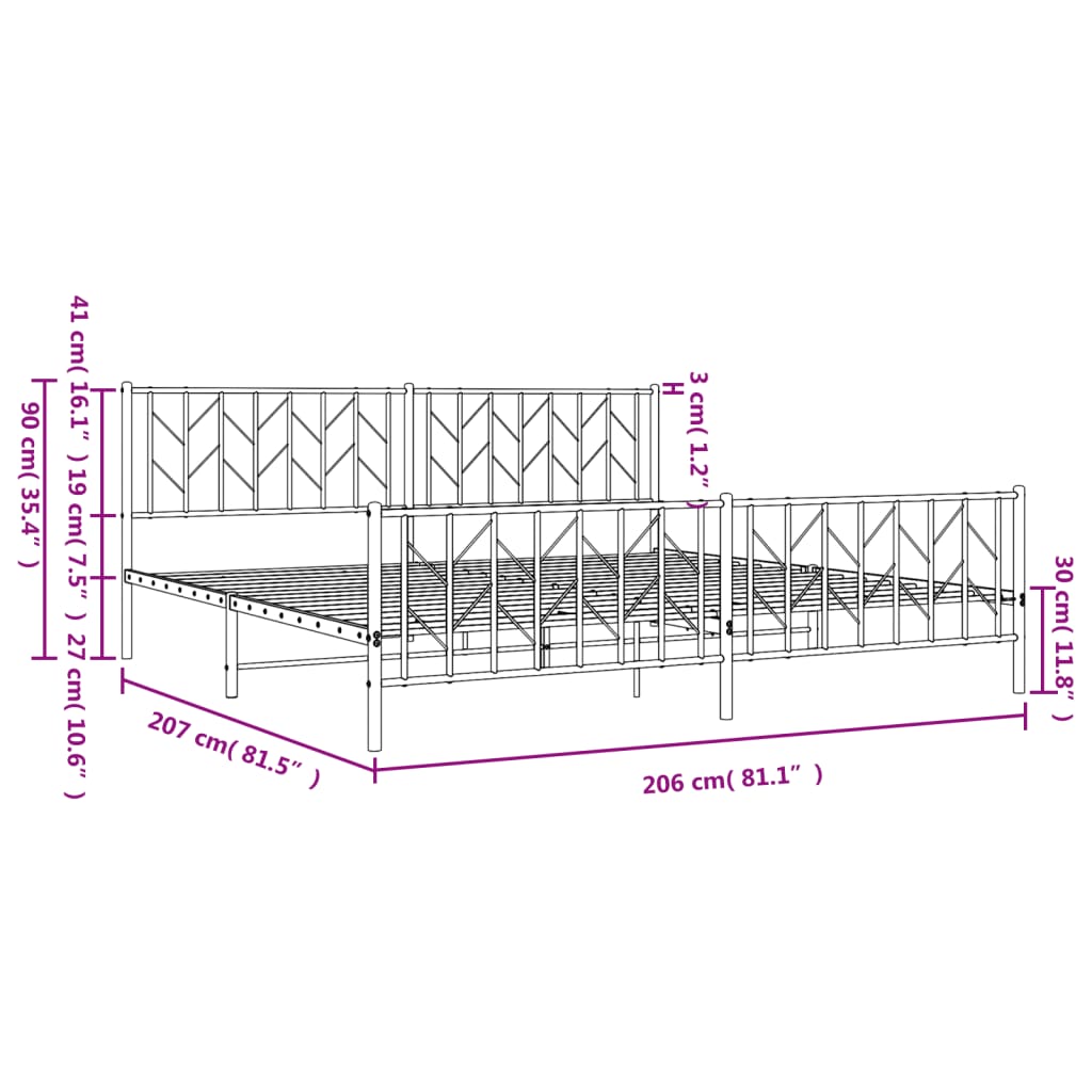 Metal Bed Frame without Mattress with Footboard White 200x200cm