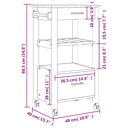 Kitchen Trolley MONZA 48x40x88.5 cm Solid Wood Pine