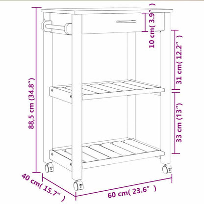 Kitchen Trolley MONZA 60x40x88.5 cm Solid Wood Pine