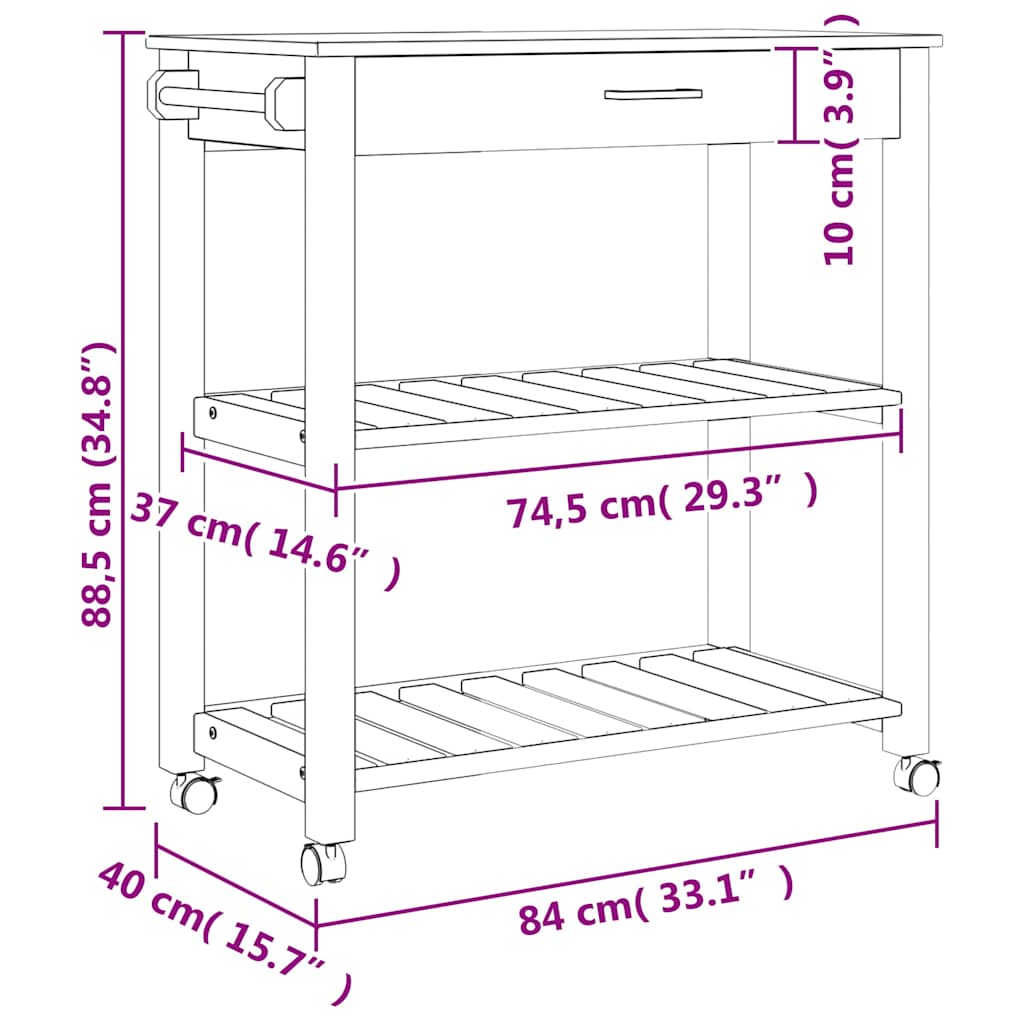Kitchen Trolley MONZA 84x40x88.5 cm Solid Wood Pine