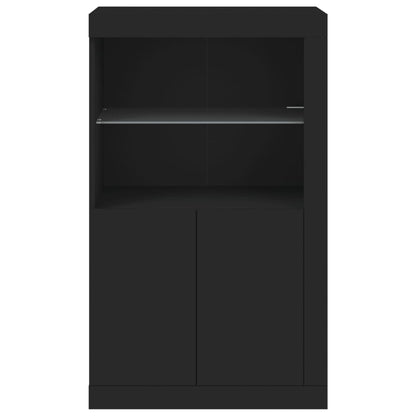 Side Cabinet with LED Lights Black Engineered Wood