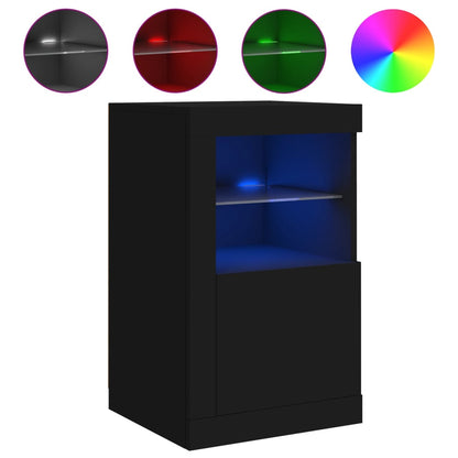 Side Cabinet with LED Lights Black Engineered Wood