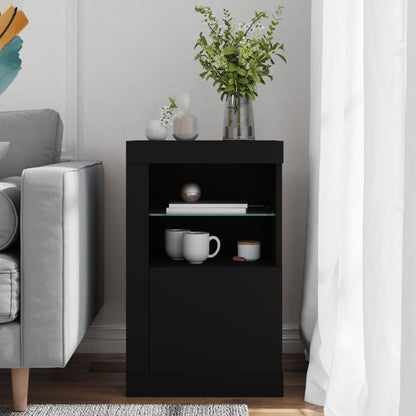 Side Cabinet with LED Lights Black Engineered Wood