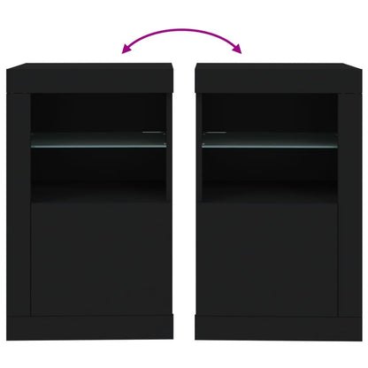 Side Cabinet with LED Lights Black Engineered Wood