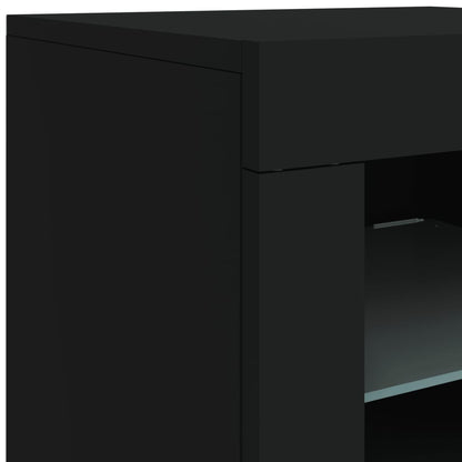 Side Cabinet with LED Lights Black Engineered Wood