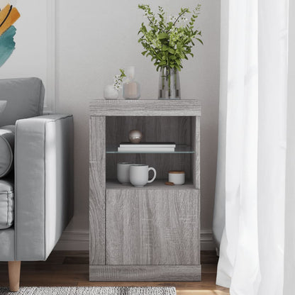 Side Cabinet with LED Lights Grey Sonoma Engineered Wood