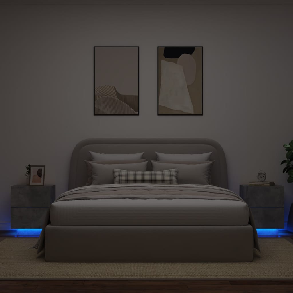 Bedside Cabinets with LED Lights 2 pcs Concrete Grey Engineered Wood