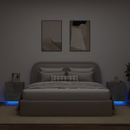 Bedside Cabinets with LED Lights 2 pcs Concrete Grey Engineered Wood
