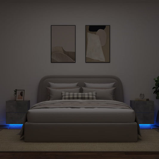 Bedside Cabinets with LED Lights 2 pcs Concrete Grey Engineered Wood
