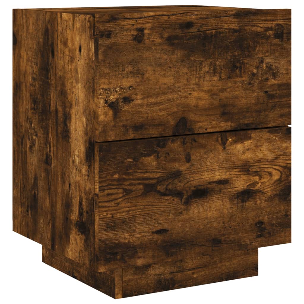 Bedside Cabinet with LED Lights Smoked Oak Engineered Wood