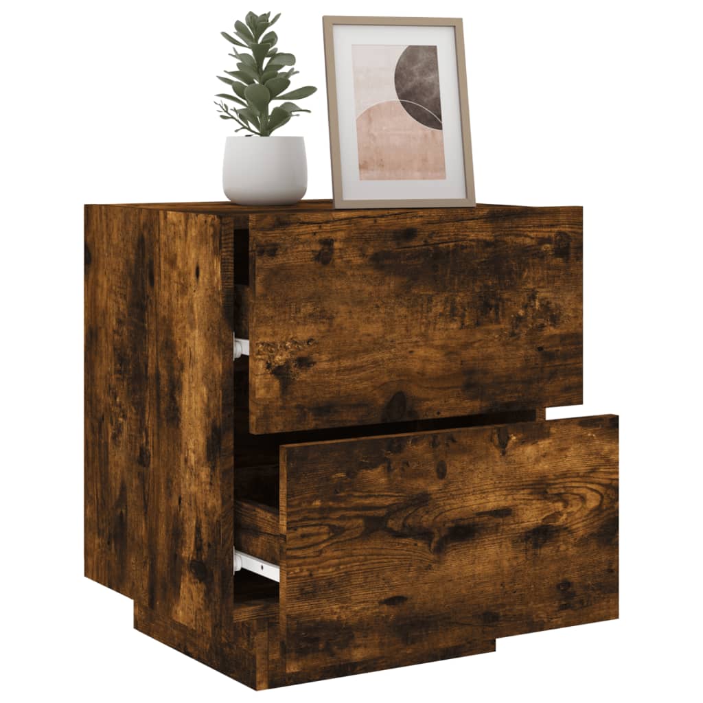 Bedside Cabinet with LED Lights Smoked Oak Engineered Wood