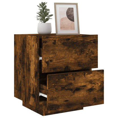 Bedside Cabinet with LED Lights Smoked Oak Engineered Wood
