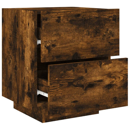 Bedside Cabinet with LED Lights Smoked Oak Engineered Wood
