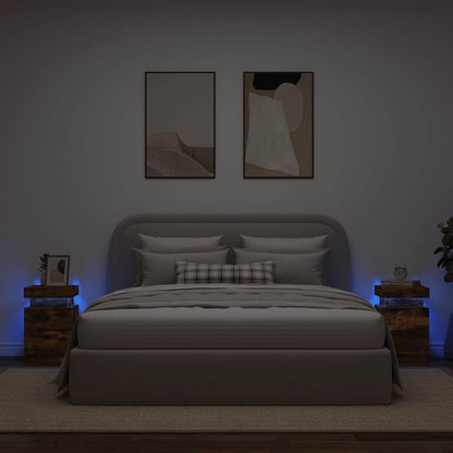 Bedside Cabinets with LED Lights 2 pcs Smoked Oak 35x39x55 cm