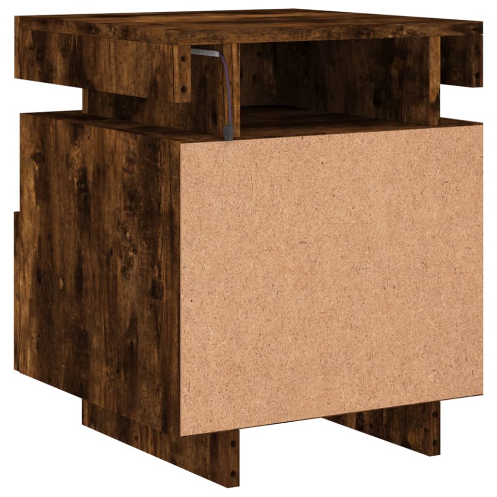 Bedside Cabinets with LED Lights 2 pcs Smoked Oak 40x39x48.5 cm