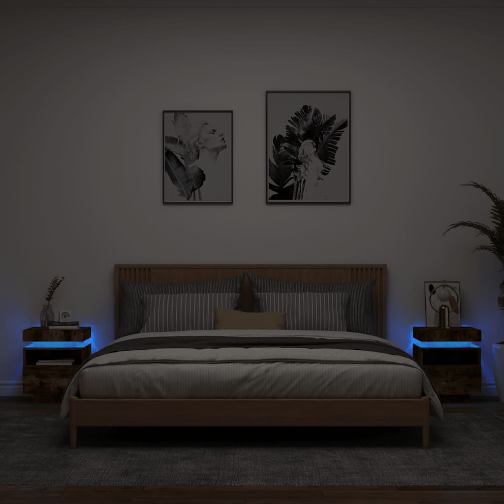Bedside Cabinets with LED Lights 2 pcs Smoked Oak 40x39x48.5 cm