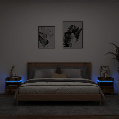Bedside Cabinets with LED Lights 2 pcs Smoked Oak 40x39x48.5 cm