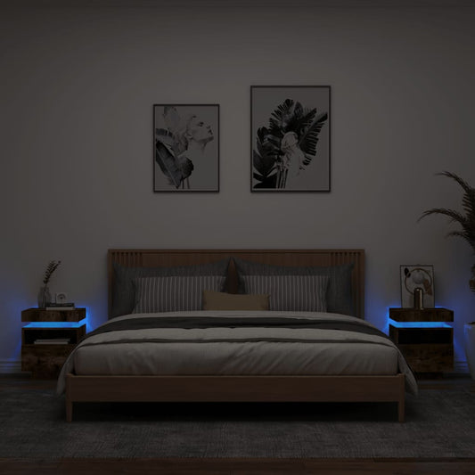 Bedside Cabinets with LED Lights 2 pcs Smoked Oak 40x39x48.5 cm