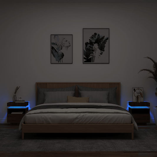 Bedside Cabinets with LED Lights 2 pcs Brown Oak 40x39x48.5 cm
