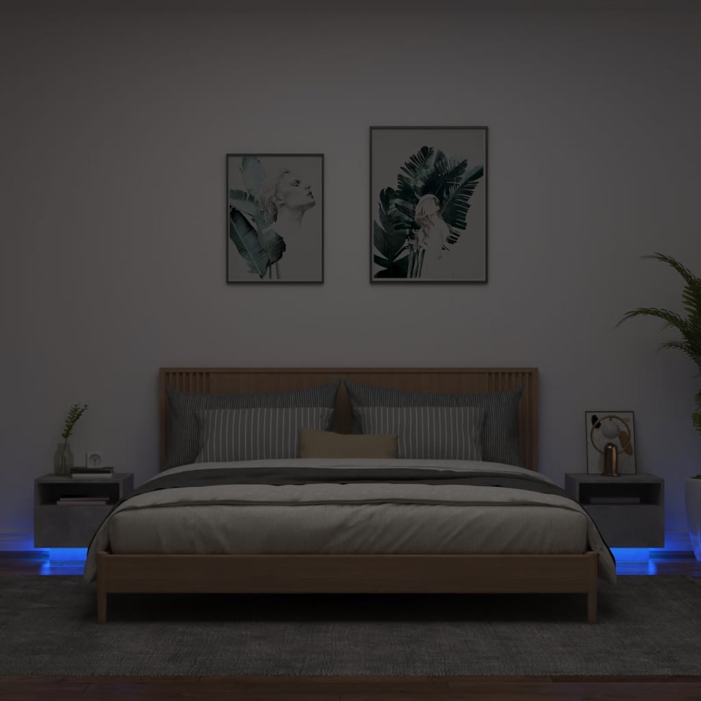 Bedside Cabinets with LED Lights 2 pcs Concrete Grey 40x39x37 cm