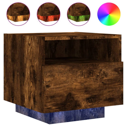 Bedside Cabinet with LED Lights Smoked Oak 40x39x37 cm