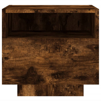 Bedside Cabinet with LED Lights Smoked Oak 40x39x37 cm
