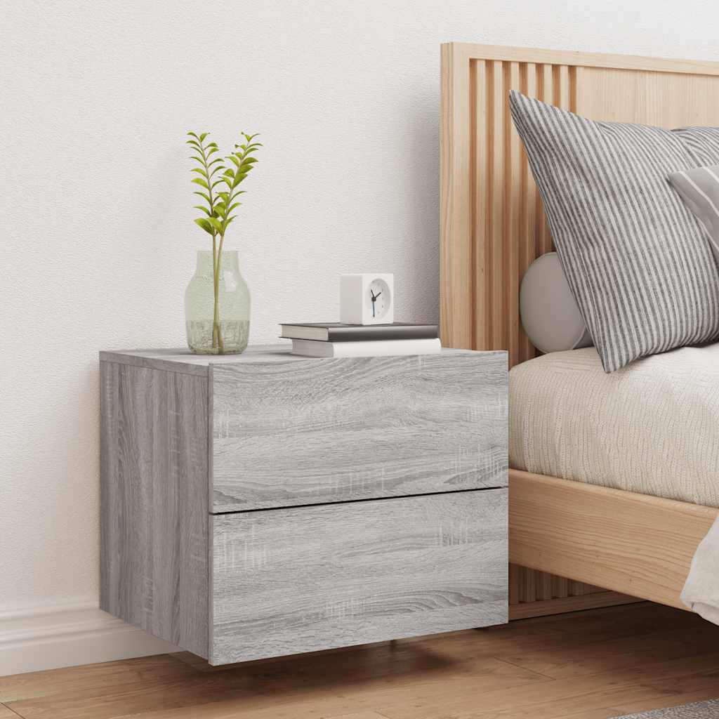 Wall-mounted Bedside Cabinet with LED Lights Grey Sonoma